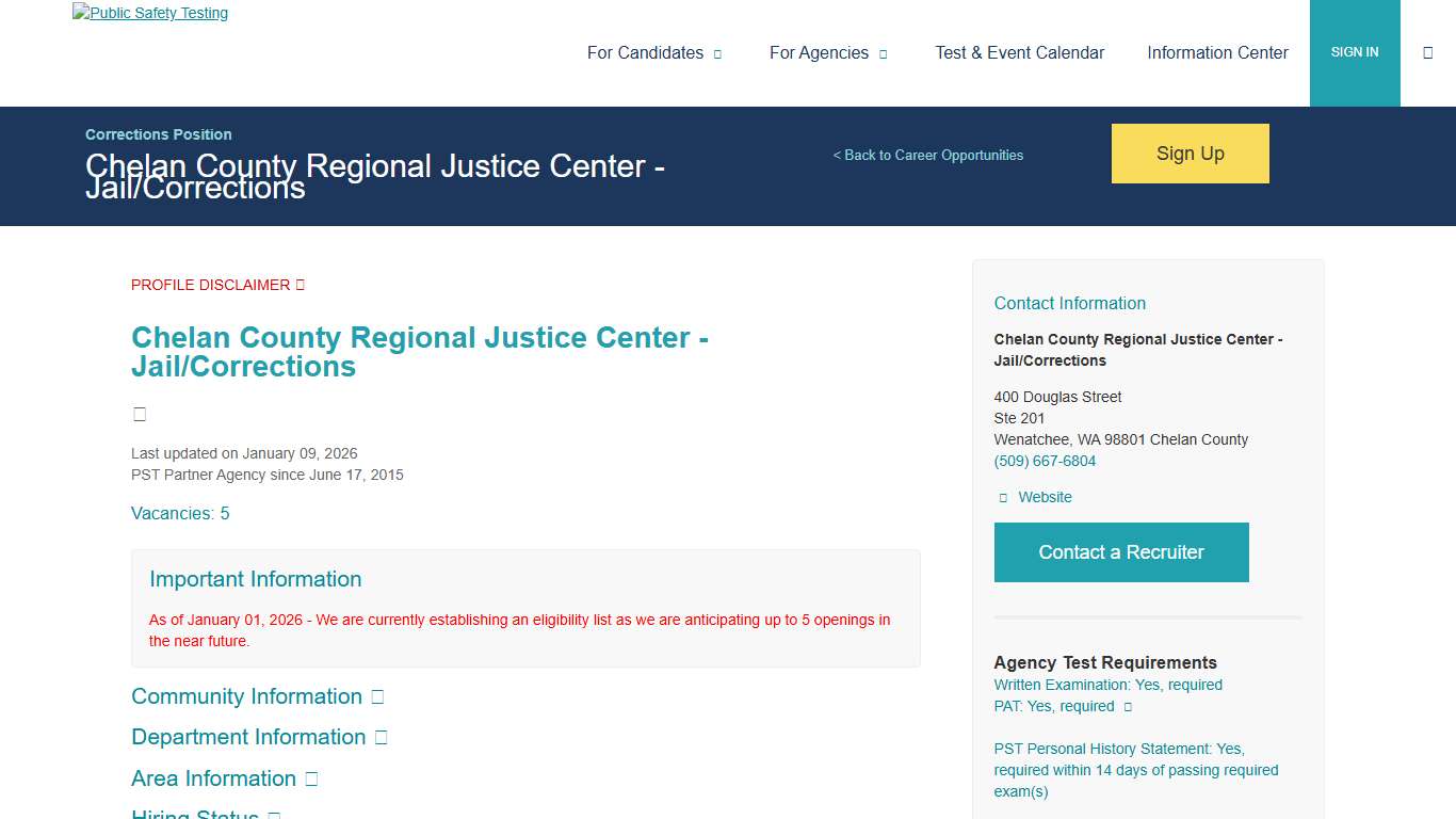 Public Safety Testing - Chelan County Regional Justice Center - Jail/Corrections
